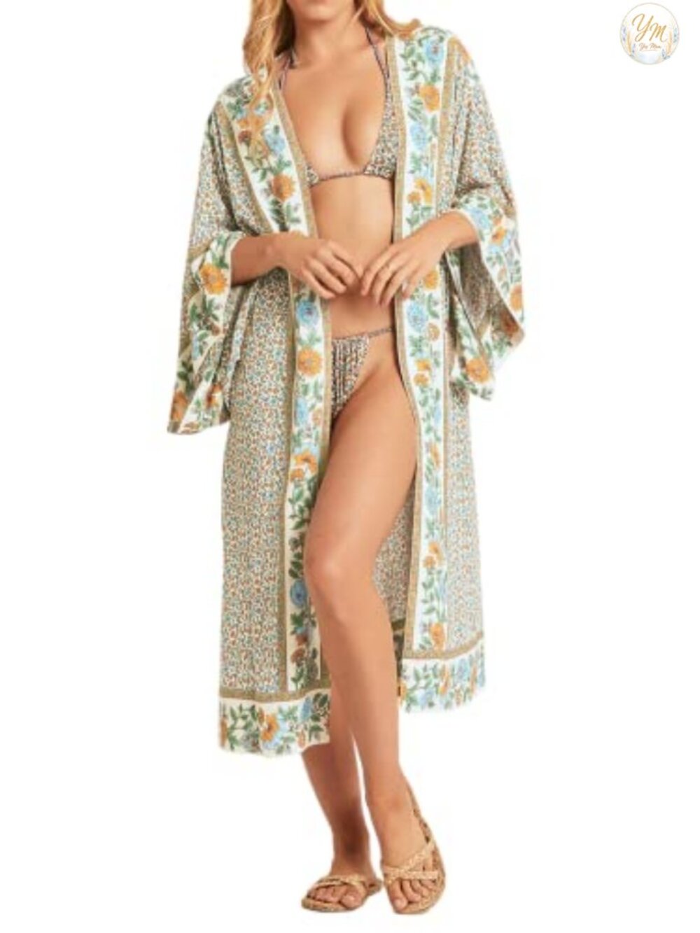 Kimono Cardigan Maxi Swimwear Cover Up Boho Floral Beach Coat